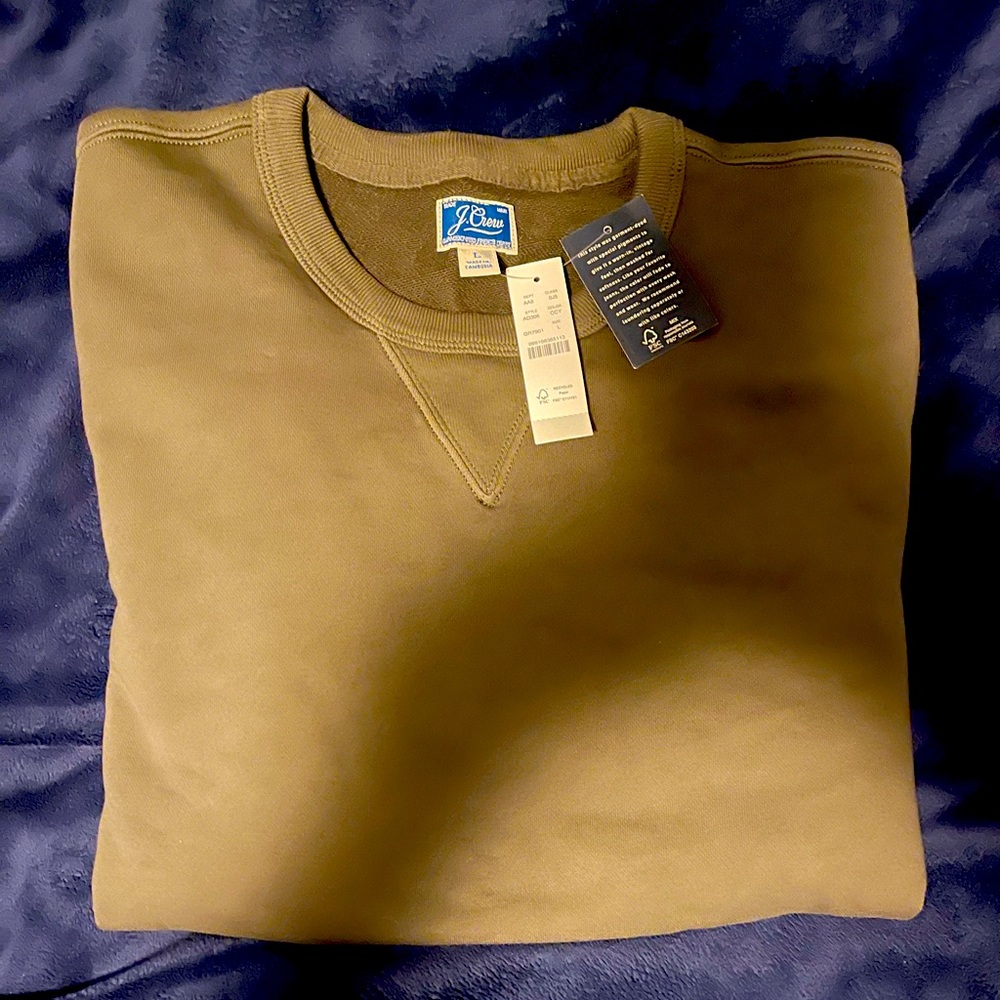 NWT JCREW MENS GARMENT DYED FRENCH TERRY CREW SWEATSHIRT SIZE LARGE.